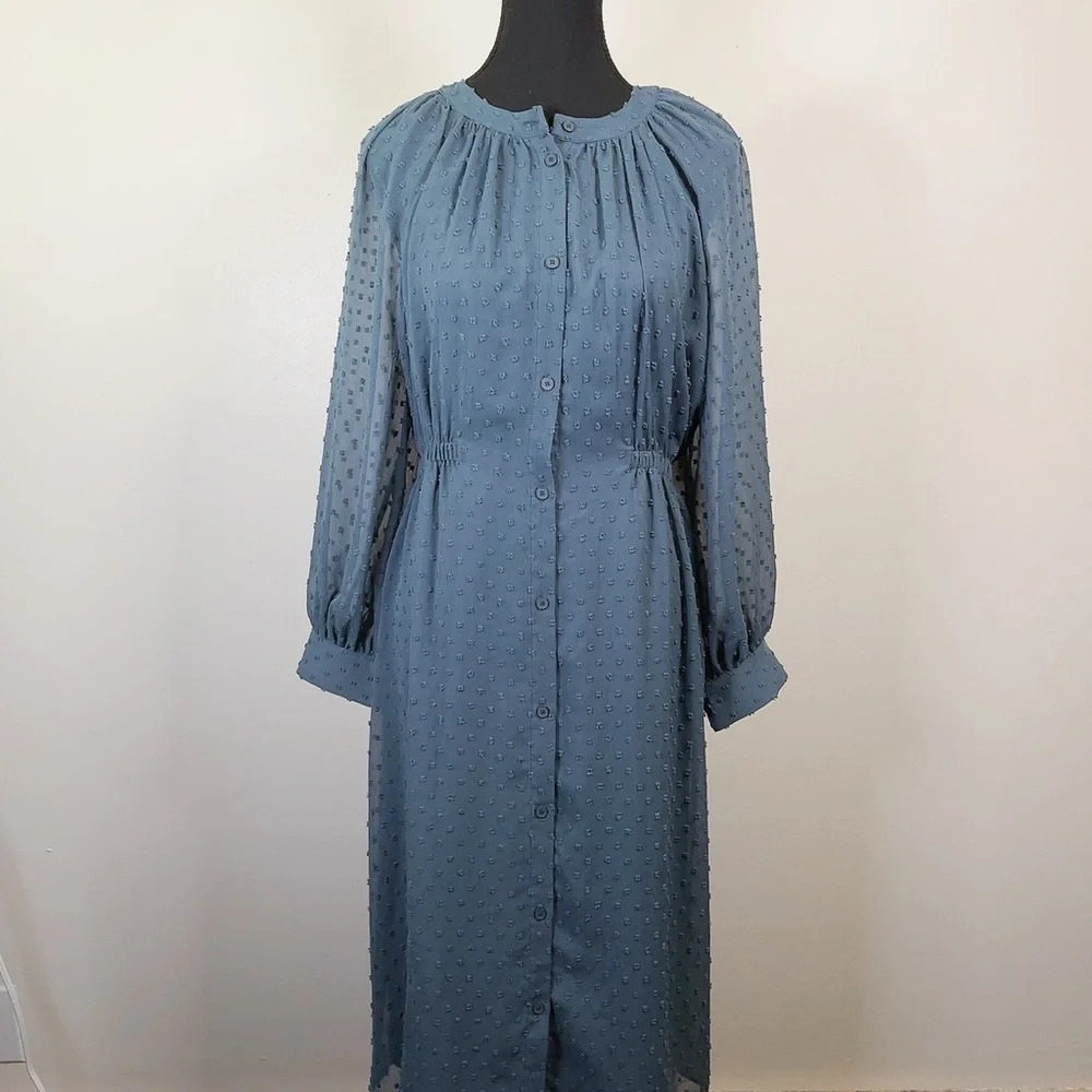 Oak + Fort  Swissdot Midi Dark Turquoise Dress